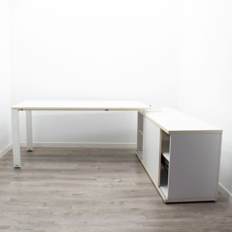 Mesa De Direcci N Blanca Con Mueble Pedestal Mercaoficina