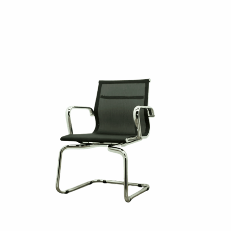 Silla confidente base patín respaldo de rejilla y cromada