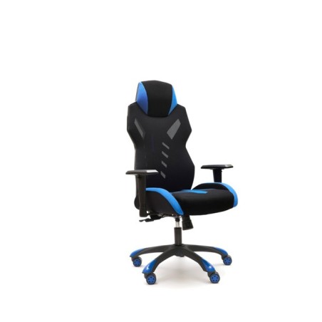 silla gamer azul y negra