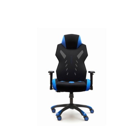 silla gamer azul y negra