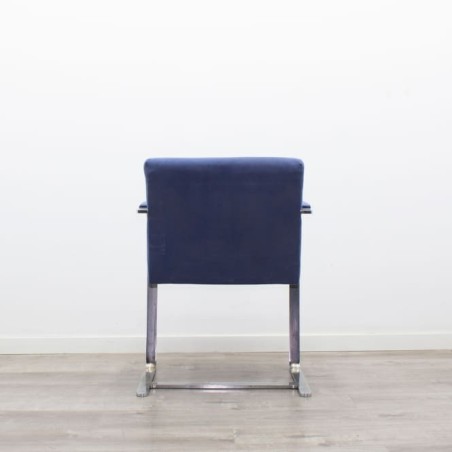 Silla confidente azul con base patín cromada