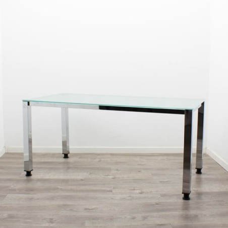 Mesa operativa cromada tapa cristal