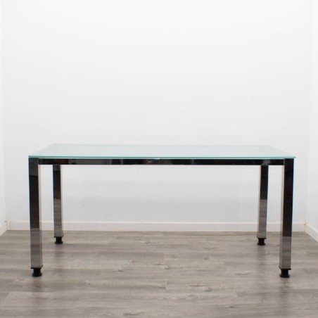 Mesa operativa cromada tapa cristal