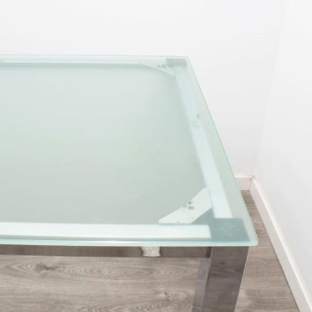 Mesa operativa cromada tapa cristal