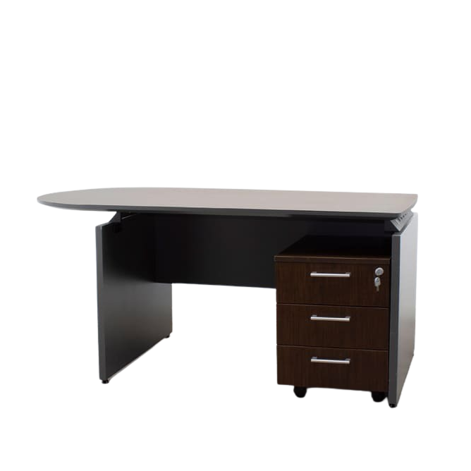 Mesa de dirección con extremo circular y buck de 3 cajones