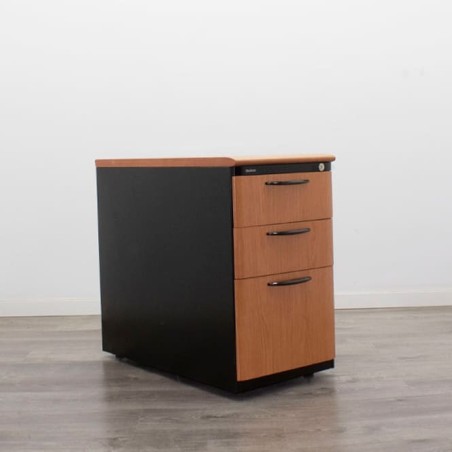 Cajonera metálica negra y peral con 2 cajones y archivo
