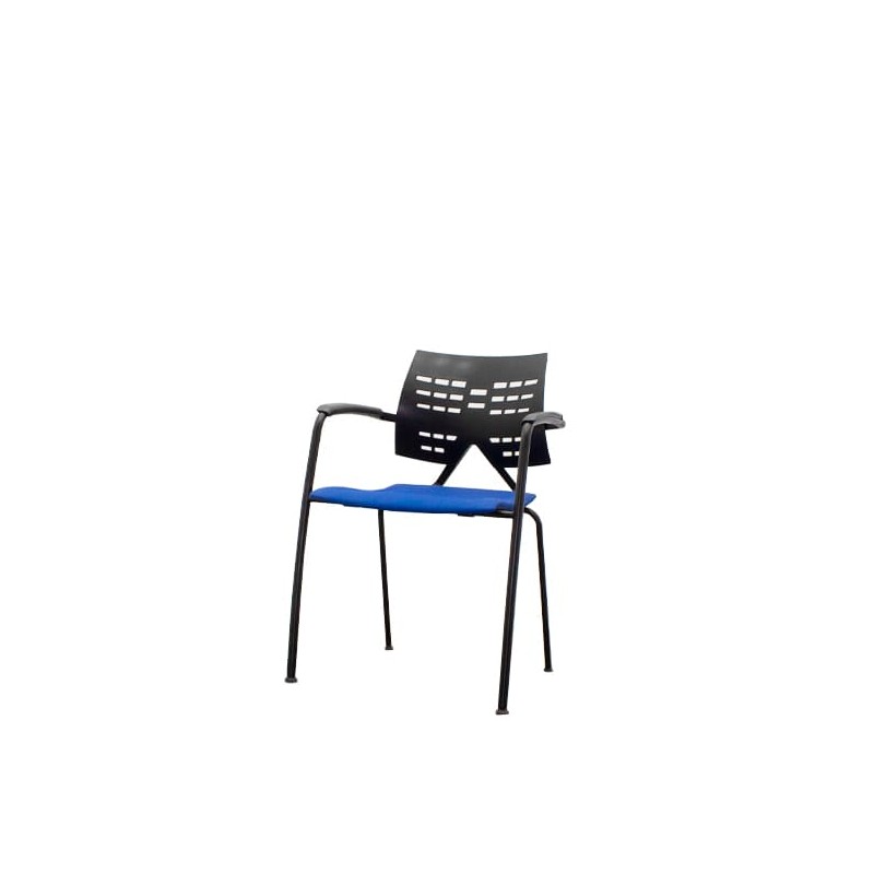 Silla confidente con respaldo PVC negro asiento tapizado azul