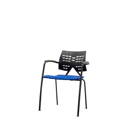 Silla confidente con respaldo PVC negro asiento tapizado azul