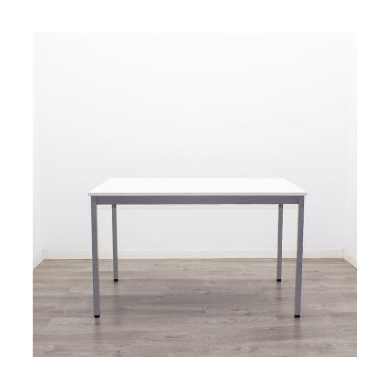 Mesa operativa en melamina blanca con tapa pasacable 120cm