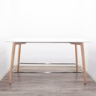 Mesa operativa alta blanca y patas de madera de 200cm