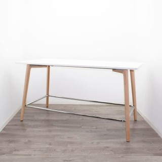 Mesa operativa alta blanca y patas de madera de 200cm