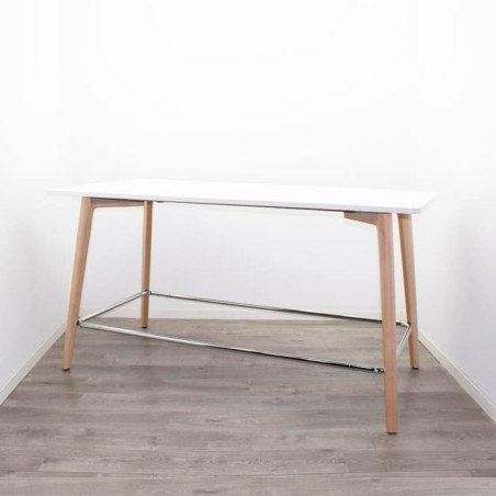 Mesa operativa alta blanca y patas de madera de 200cm