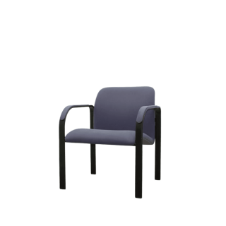 Silla confidente azul fija estructura negra con brazos