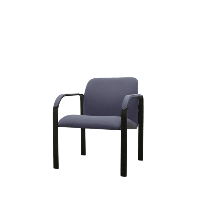 Silla confidente azul fija estructura negra con brazos