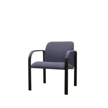 Silla confidente azul fija estructura negra con brazos