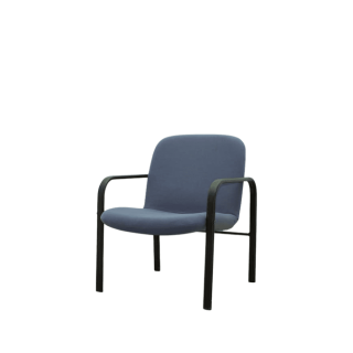 Silla confidente fija azul con brazos y estructura negra