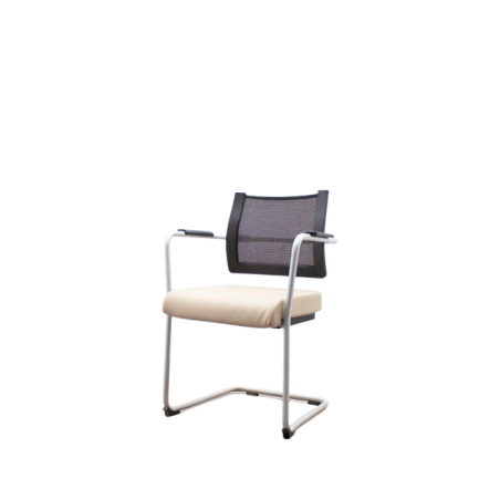 Silla confidente asiento piel blanca respaldo negro con brazos