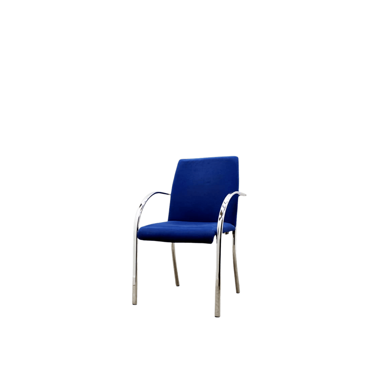 Silla confidente con brazos, estructura cromada tapizado azul