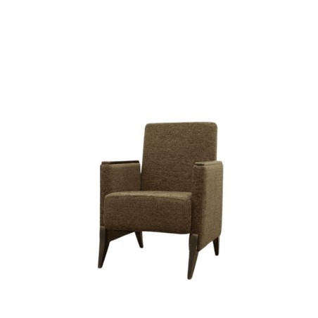Silla de espera marrón con estructura de madera