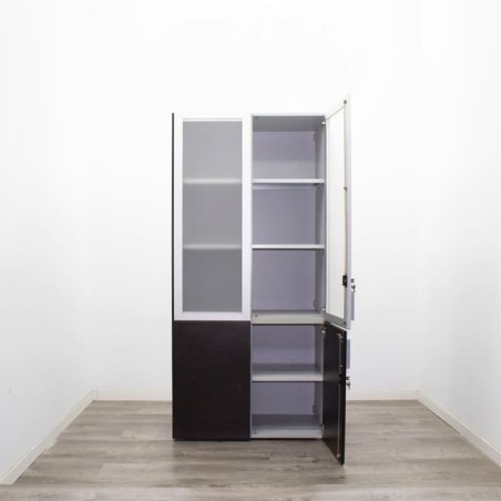 Armario alto puertas bajas wengué y altas en cristal 92,5cm