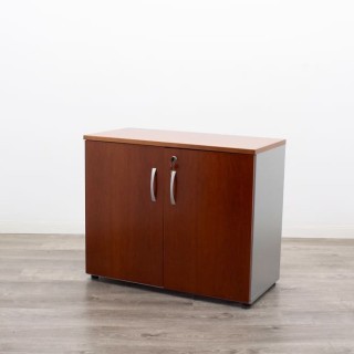 Armario bajo todo puertas cerezo y gris de 90cm 2