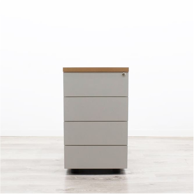 Cajonera pedestal en melamina gris con cantos y tapa en peral