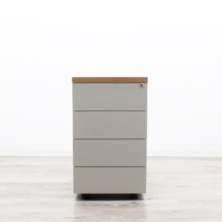 Cajonera pedestal en melamina gris con cantos y tapa en peral
