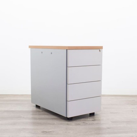 Cajonera pedestal en melamina gris con cantos y tapa en peral