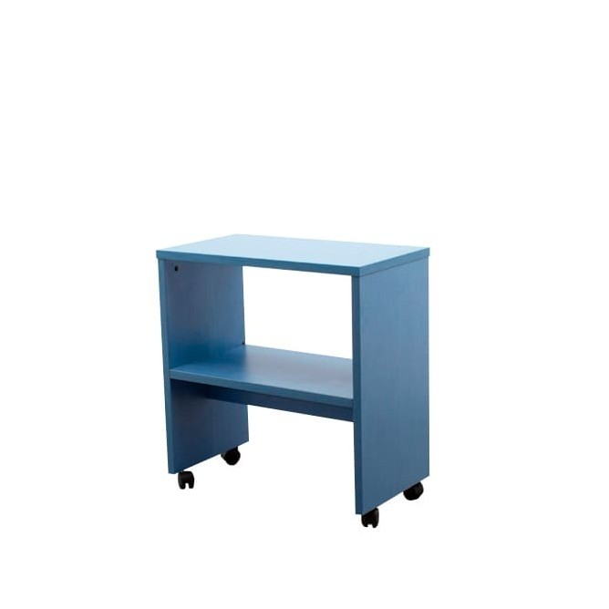 Mesa auxiliar azul con ruedas