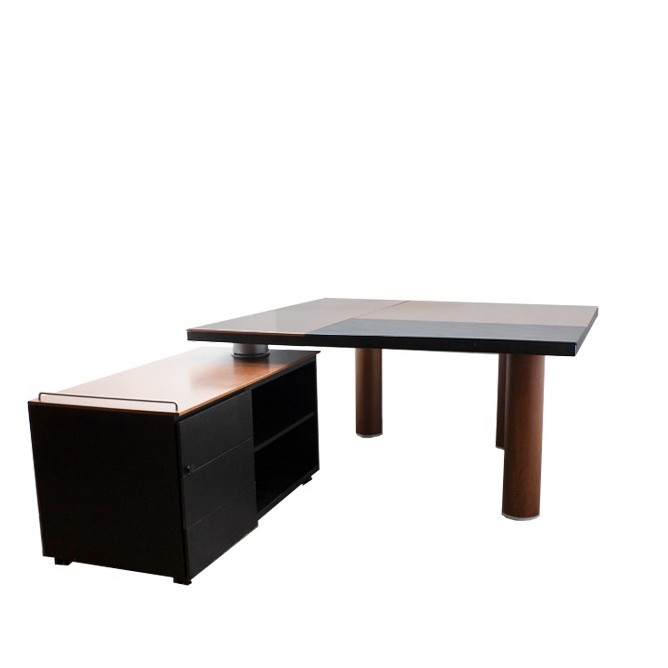 Mesa dirección con armario pedestal en negro y nogal de 160cm