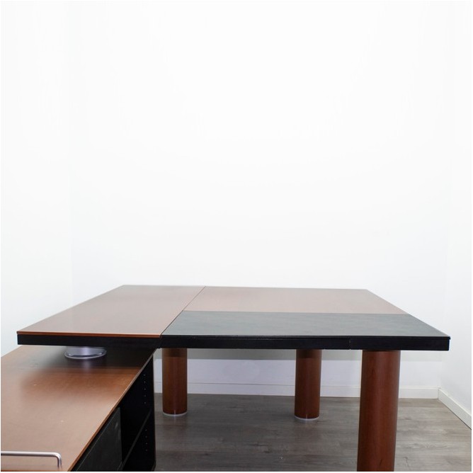 Mesa dirección con armario pedestal en negro y nogal de 160cm