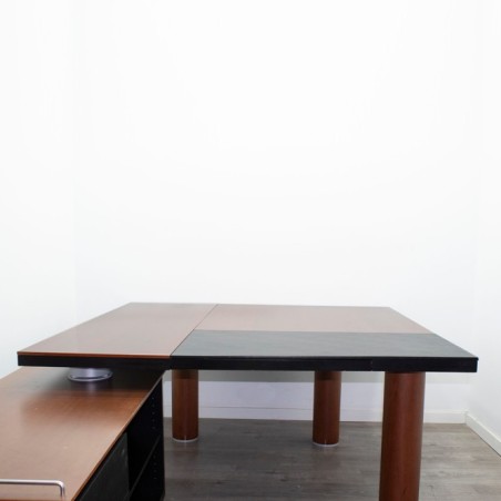 Mesa dirección con armario pedestal en negro y nogal de 160cm