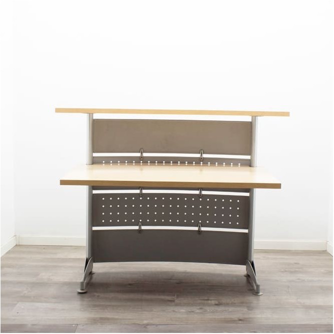 Mostrador para recepción en haya con mesa y altillo de 145cm