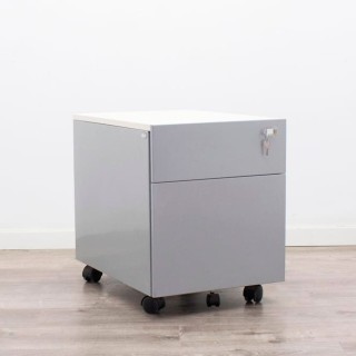 Cajonera metálica gris y blanco de cajón archivo con llave 2