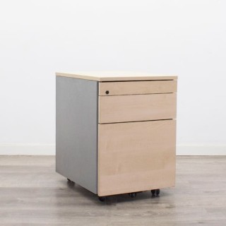 Cajonera cajón y archivo con plumier en maple y gris 2