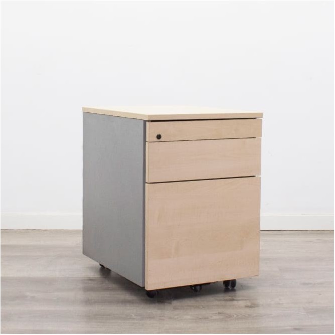 Cajonera cajón y archivo con plumier en maple y gris