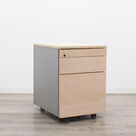 Cajonera cajón y archivo con plumier en maple y gris