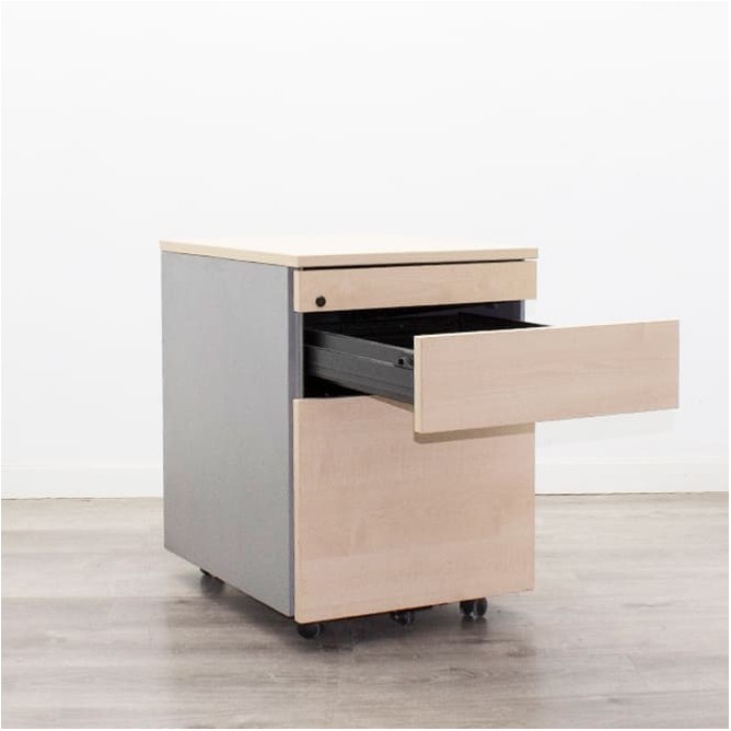 Cajonera cajón y archivo con plumier en maple y gris