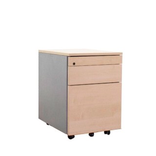 Cajonera cajón y archivo con plumier en maple y gris