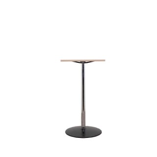 Mesa cafetería alta con tapa maple y base cromada de 60cm