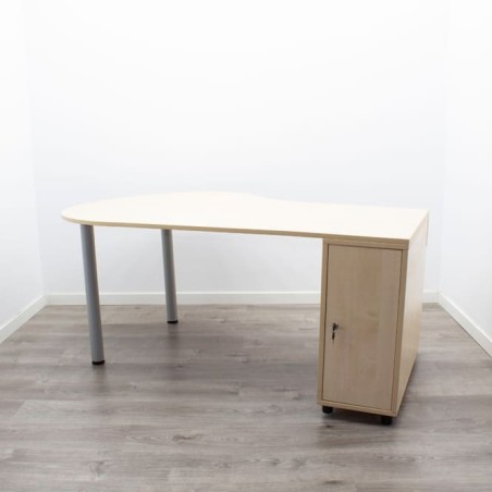 Mesa operativa ovalada con cajonera en maple de 170cm