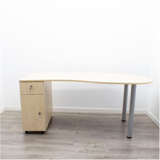 Mesa operativa ovalada con cajonera en maple de 170cm