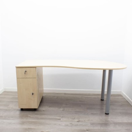 Mesa operativa ovalada con cajonera en maple de 170cm