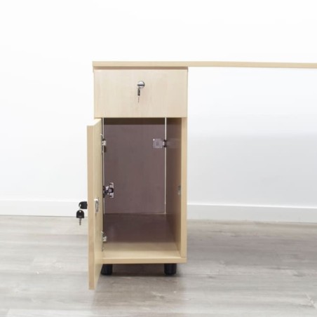 Mesa operativa ovalada con cajonera en maple de 170cm