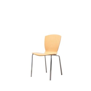 Silla colectividad con asiento y respaldo en madera marrón claro