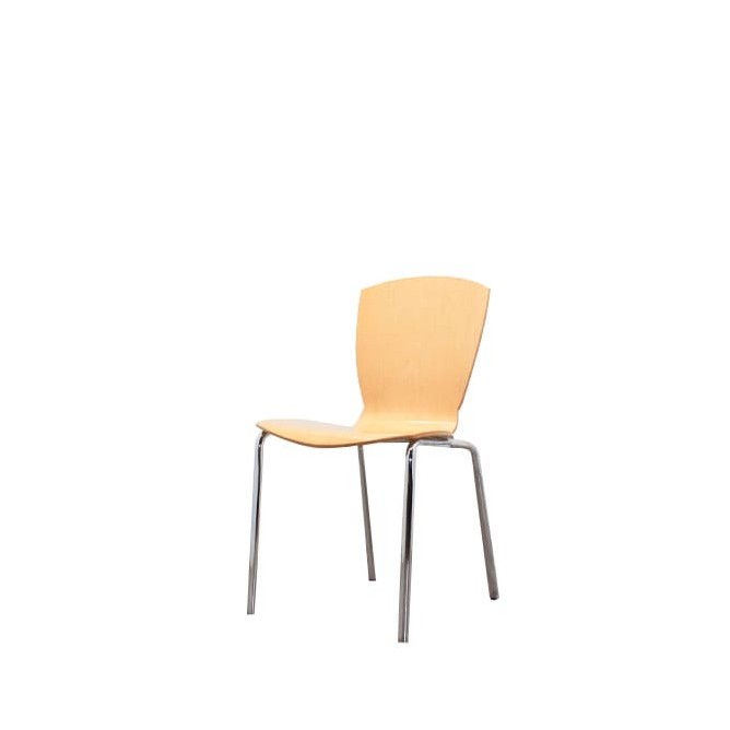 Silla colectividad con asiento y respaldo en madera marrón claro