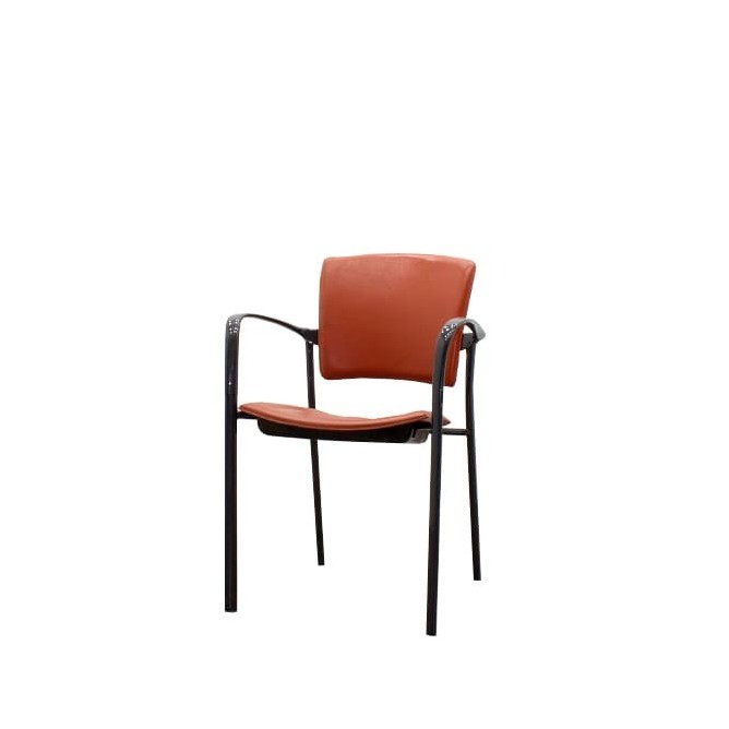 Silla confidente fija cuero marrón estructura negra
