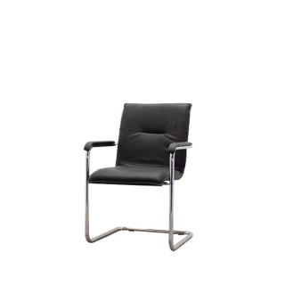 Silla confidente en napel negro y base patín cromada