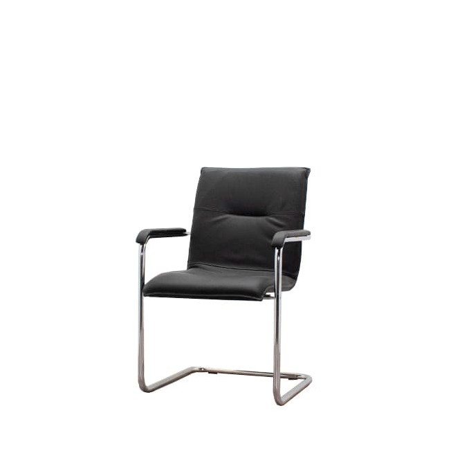 Silla confidente en napel negro y base patín cromada