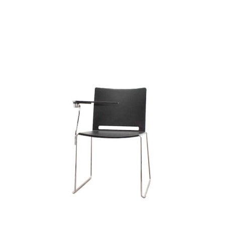 Silla colectiva en PVC negra con pala y base trineo cromado